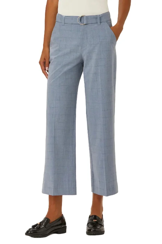 Women’s corduroy shorts for fall style -Franklin Wide Leg Cropped Pant In Blue Broken Plaid