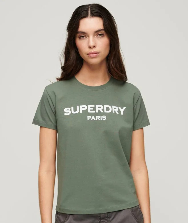 Women’s halter tops for vacation style -SUPERDRY SPORT LUXE FITTED TEE - LAUREL KHAKI