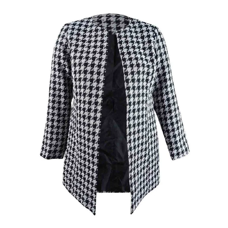 Women’s double-breasted coats for structured look -Kasper Women's Tweed Houndstooth Topper (10, Black/White)