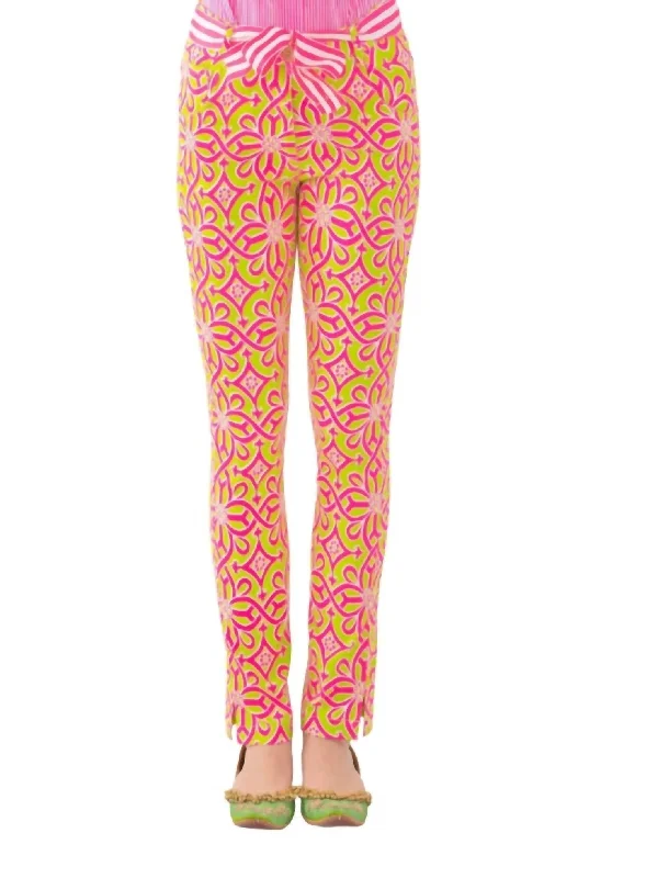 Women’s satin pants for evening elegance -Gripeless Cotton Spandex Jeans - Piazza In Lime/pink