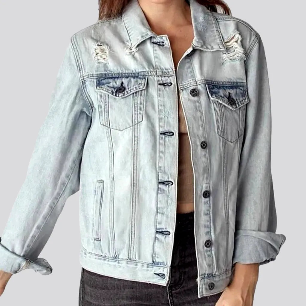 Women’s zip-front jackets for sporty looks -Grunge women's denim jacket