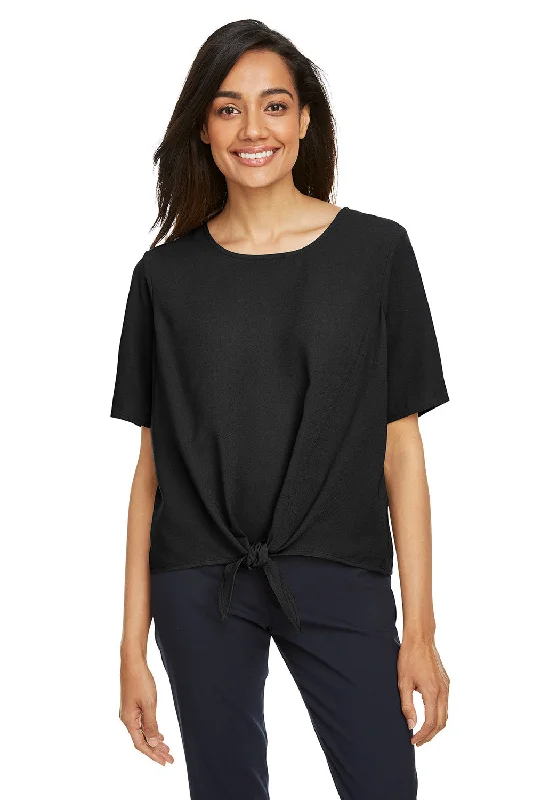 Women’s sleeveless blouses for casual summer wear -Devon & Jones Womens Perfect Fit Tie Front Short Sleeve Blouse - Black