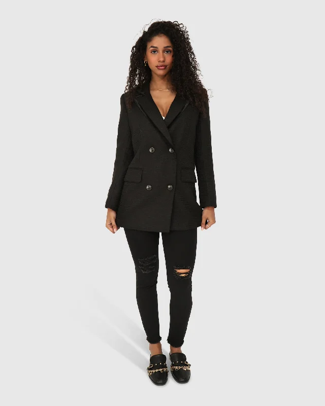 Women’s fitted blazers for elegant office wear -Because Of You Trimmed Blazer Dress - Black