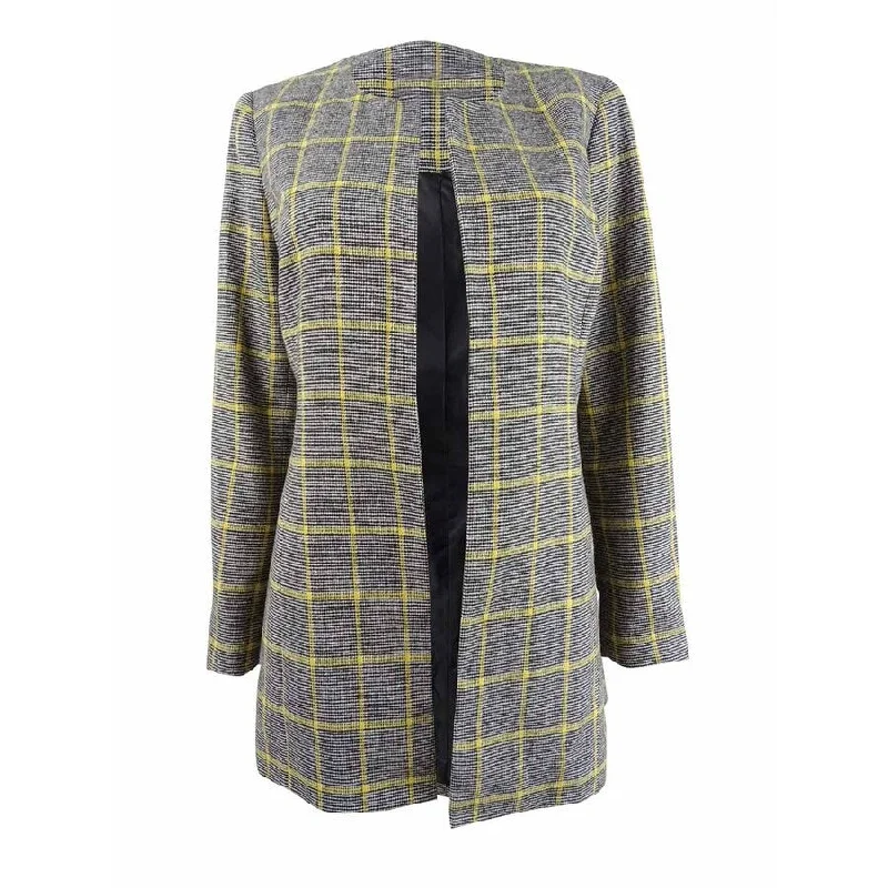 Women’s kimono-style coats for relaxed vibe -Kasper Womens Plaid Blazer Jacket, Yellow, 8