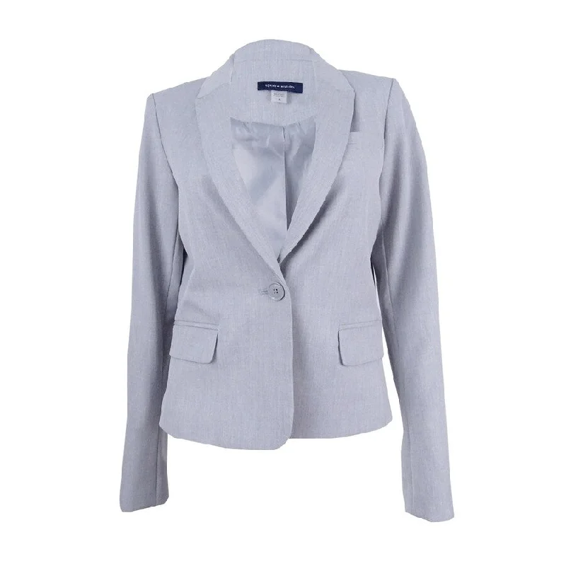 Women’s checked blazers for preppy chic -Tommy Hilfiger Women's One-Button Blazer (4, Light Grey)