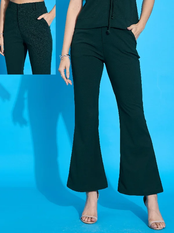 Women’s checkered pants for bold look -Women Emerald Bell Bottom Slim Pants