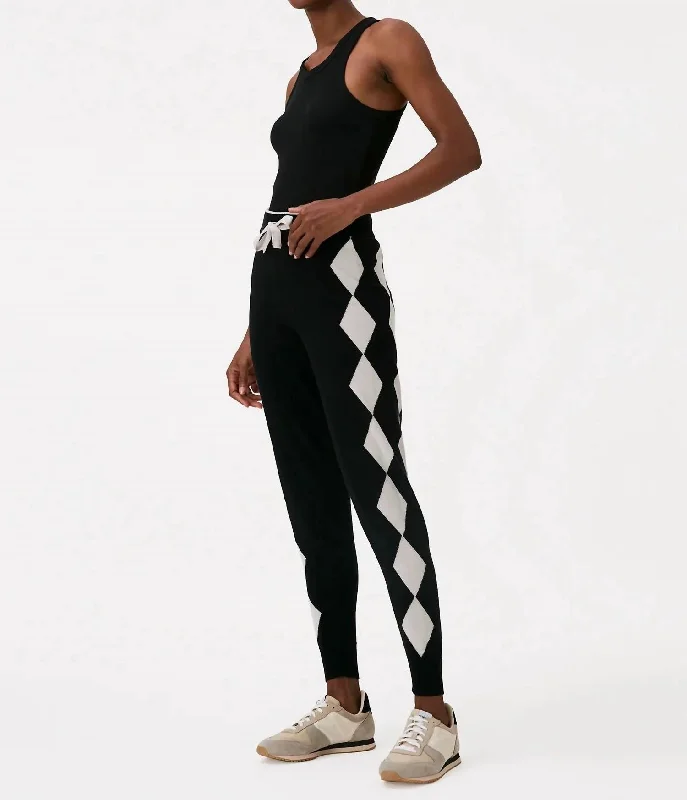 Women’s plaid trousers for preppy fashion -Cotton And Silk Diamond Jogger Pant In Black