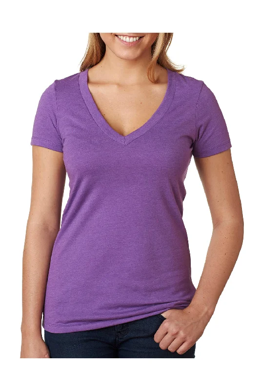 Women’s smock blouse tops for loose fit -Next Level Womens CVC Jersey Short Sleeve V-Neck T-Shirt - Purple Berry - Closeout