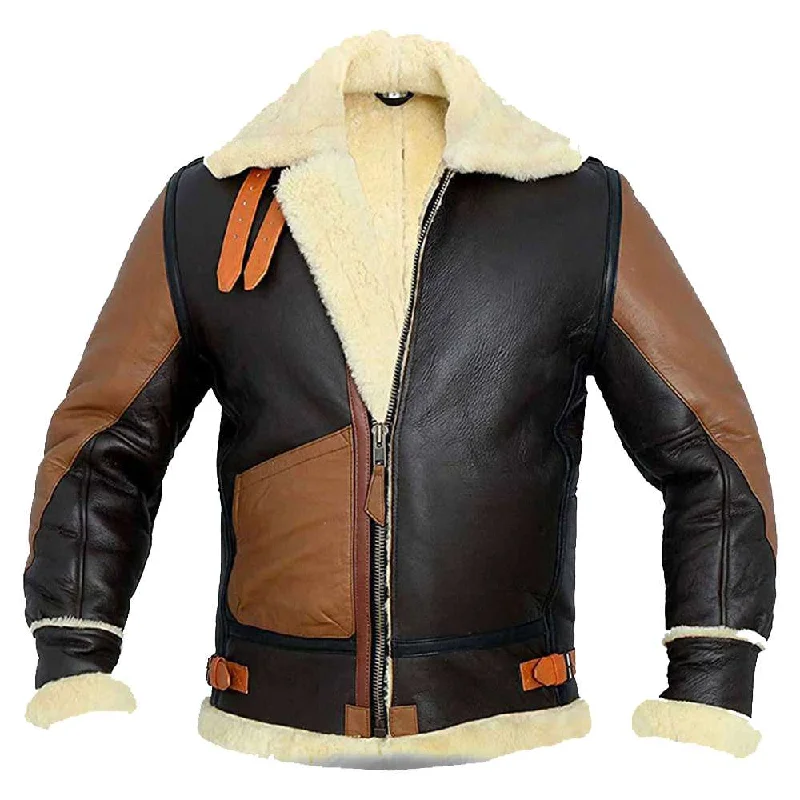 Women’s raincoats for wet weather protection -B3 Aviator pilot Shearling Bomber Leather Jacket