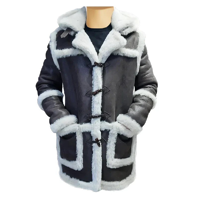 Women’s checkered jackets for trendy style -Rayyan's 3/4 length Rancher hooded shearling coat