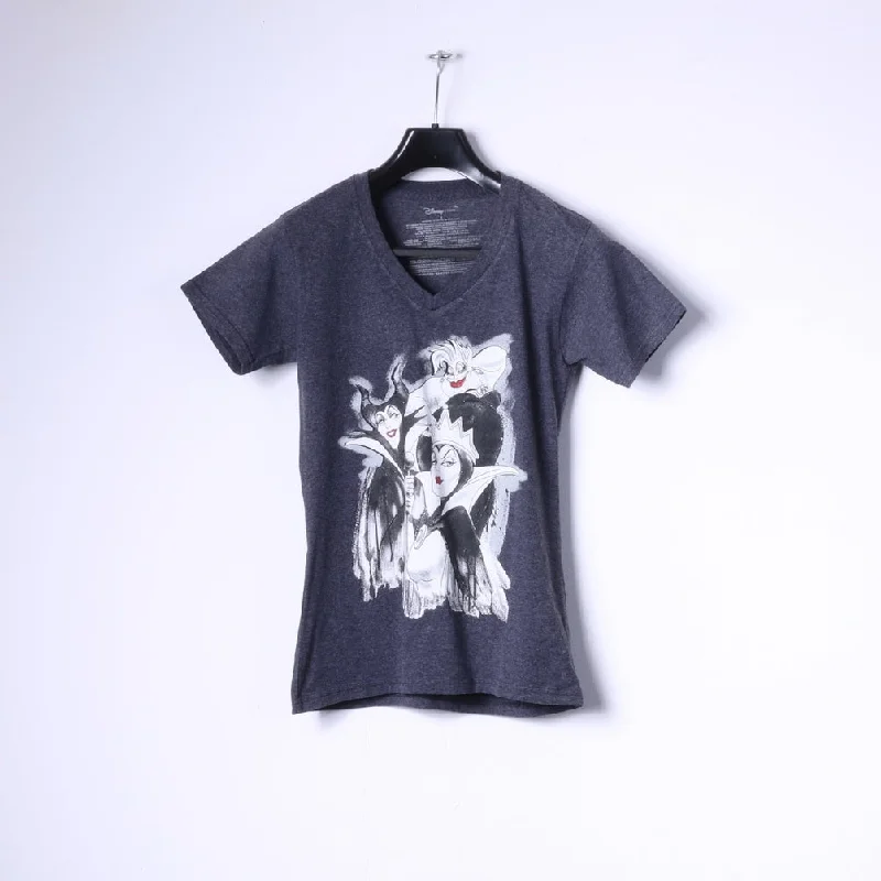 Women’s patchwork tops for unique style -Disney Store Womens S T-Shirt Grey Cotton Graphic Black Characters Top