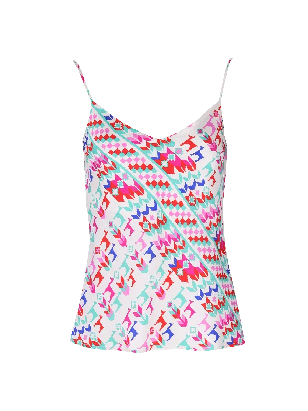 Women’s floral tops for fresh summer vibes -geometric-print silk cami top