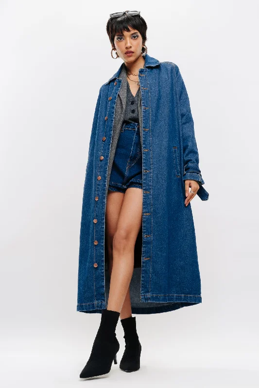 Women’s casual jackets for everyday wear -Classic Denim Trench Coat