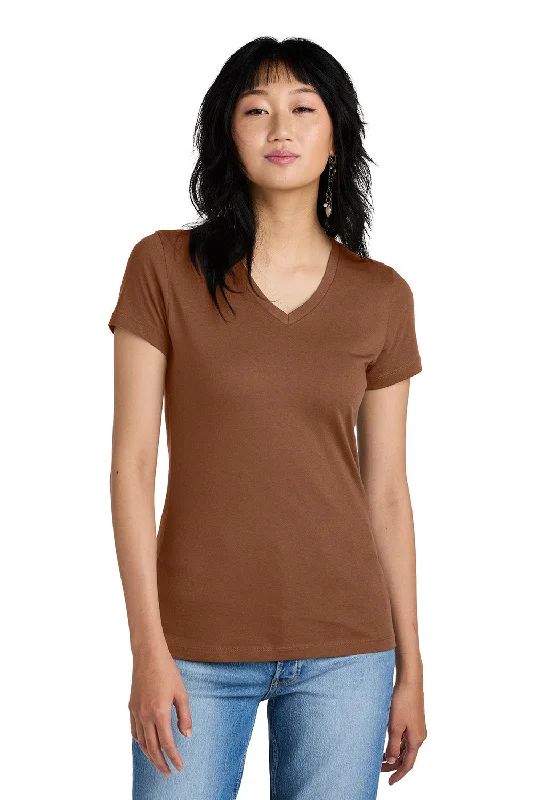 Women’s cold shoulder tops for modern look -District Womens Perfect Weight Short Sleeve V-Neck T-Shirt - Baked Clay Brown