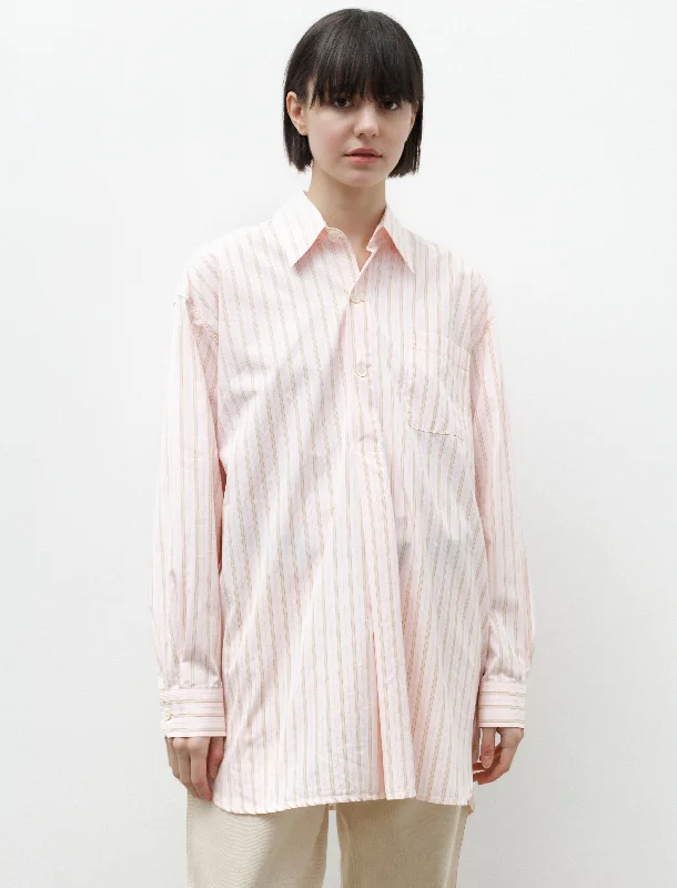 Women’s t-shirt tops for casual style -Popover Shirt Pink Business Stripe