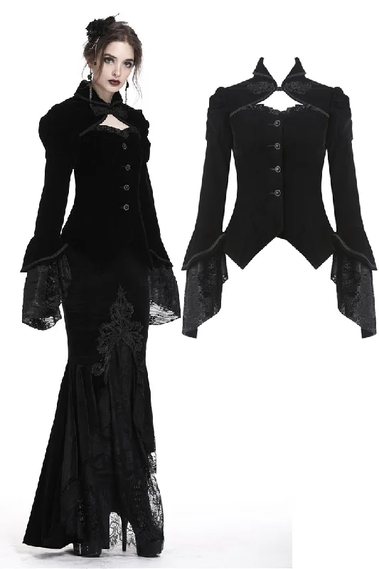 Women’s pleated coats for vintage-inspired style -Gothic gorgeous bishop sleeves buttoned velvet jacket JW172