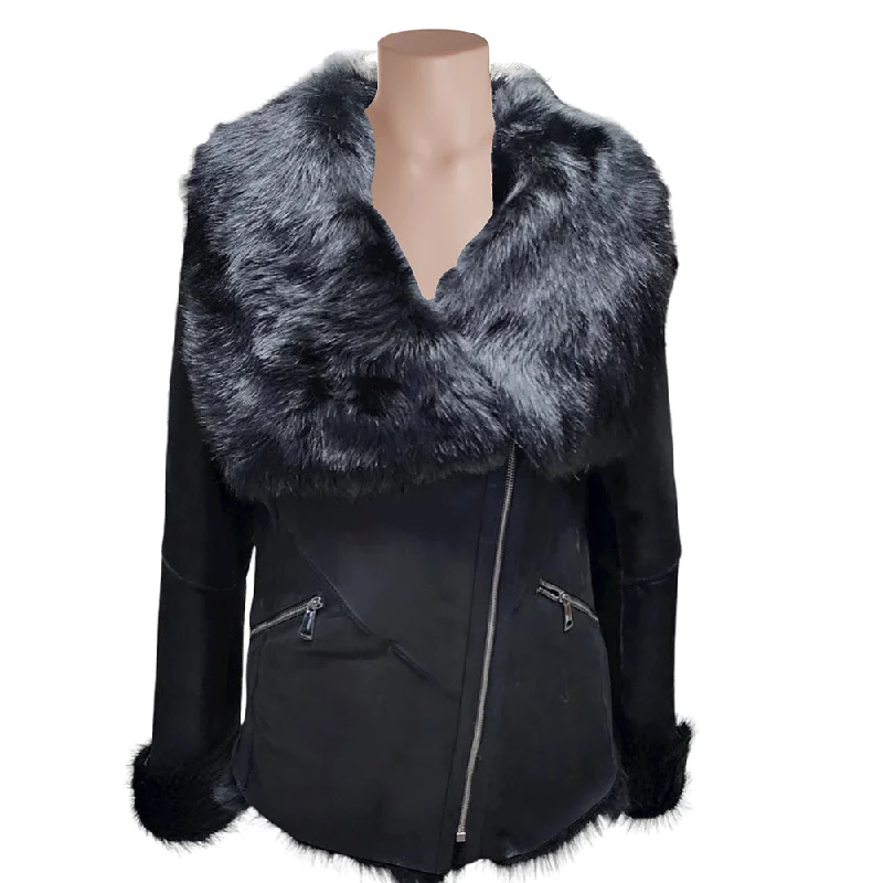 Women’s velvet jackets for luxurious feel -Leah Black Toscana Shearling Sheepskin Coat