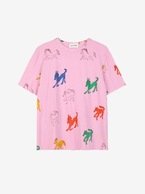 Women’s denim button-up tops for laid-back fashion -Bobo Choses Wonder Horse Printed T-Shirt Pink