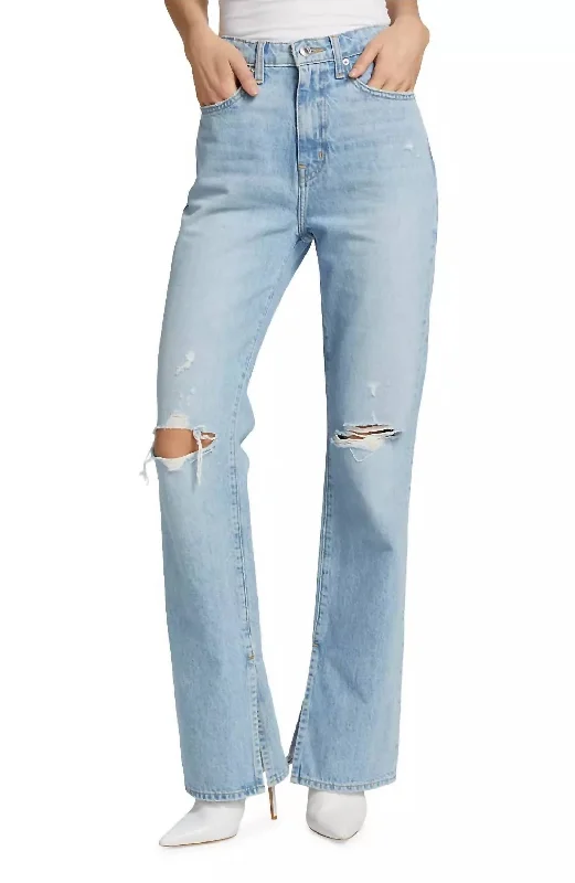 Women’s pleated wide-leg pants for elegant wear -Frankie High Rise Straight Jeans In Distressed Bowery