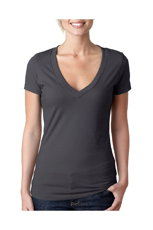 Women’s satin camisole tops for elegant layering -Next Level Womens CVC Jersey Short Sleeve V-Neck T-Shirt - Charcoal Grey - Closeout