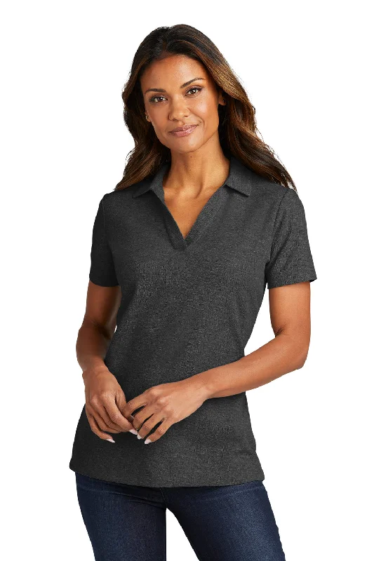 Women’s peplum blouse tops for polished look -Port Authority Womens C-FREE Pique Short Sleeve Polo Shirt - Heather Charcoal Grey