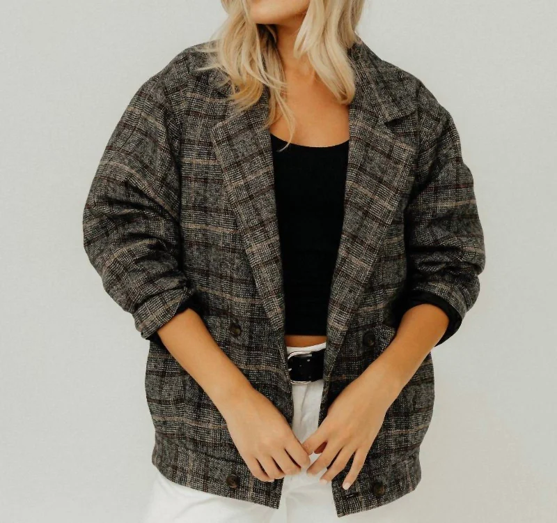 Women’s denim jackets for casual outfits -Double Breasted Jacket In Grey Plaid