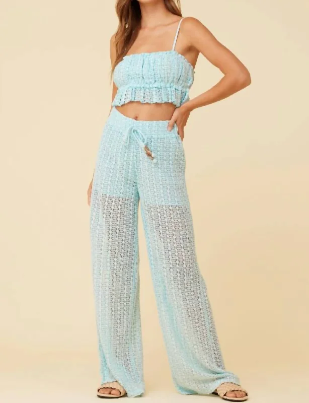 Women’s paperbag shorts for casual chic -Crochet Pants In Blue