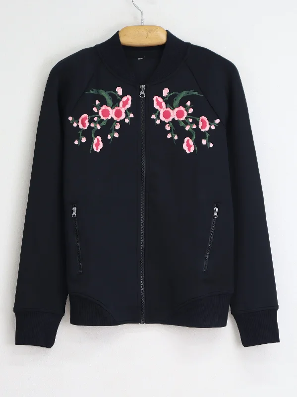 Women’s summer jackets for lightweight wear -Women's Floral Printed Jacket,Black