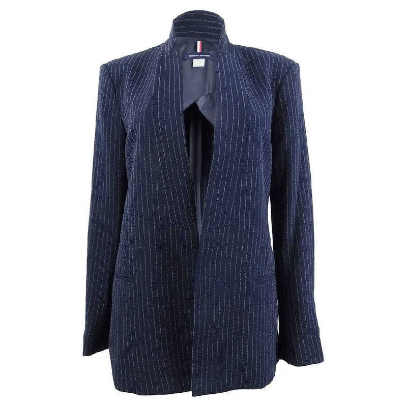 Women’s oversized wool coats for ultimate warmth -Tommy Hilfiger Women's Pinstriped Open-Front Jacket