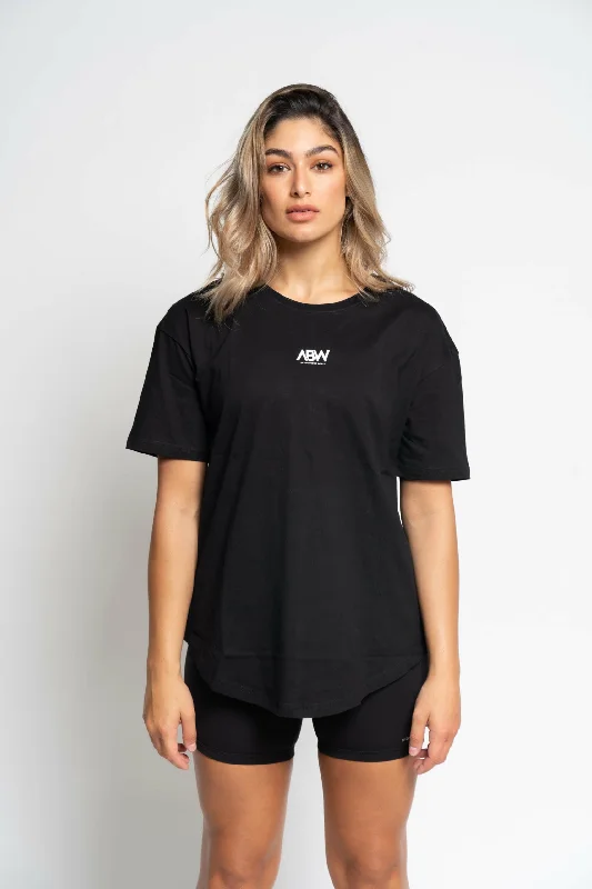 Women’s patchwork tops for unique style -Ladies Oversized T-Shirt - Black