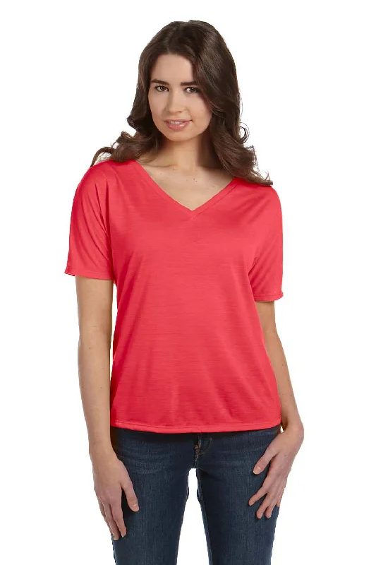 Women’s casual blouse tops for relaxed vibe -Bella + Canvas Womens Slouchy Short Sleeve V-Neck T-Shirt - Coral