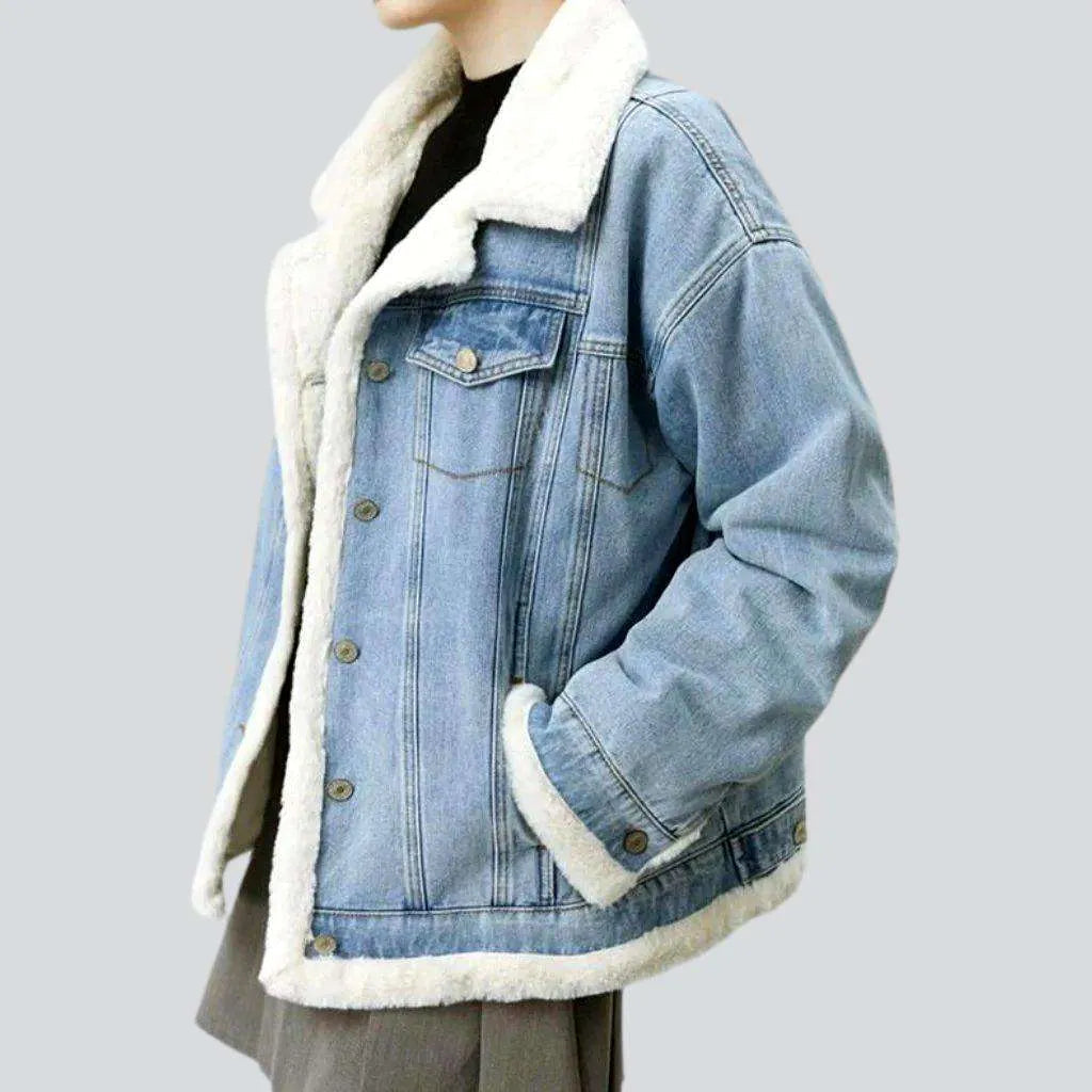 Women’s faux suede jackets for trendy look -Lamb fleece women's denim jacket