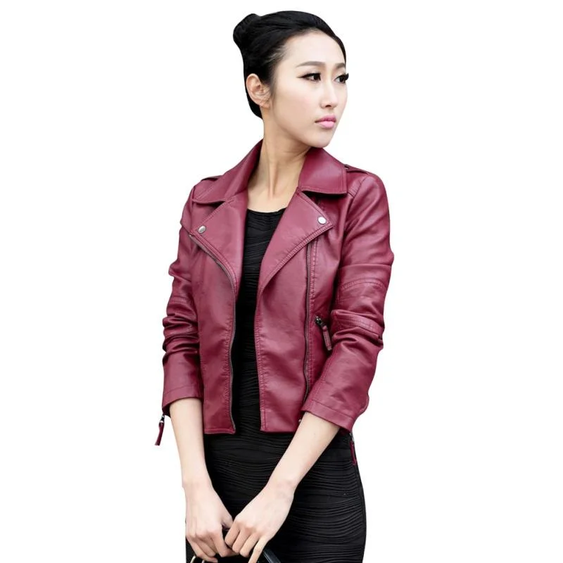 Women’s structured jackets for modern fashion -Women PU Leather Jacket Slim Motorcycle Zipper