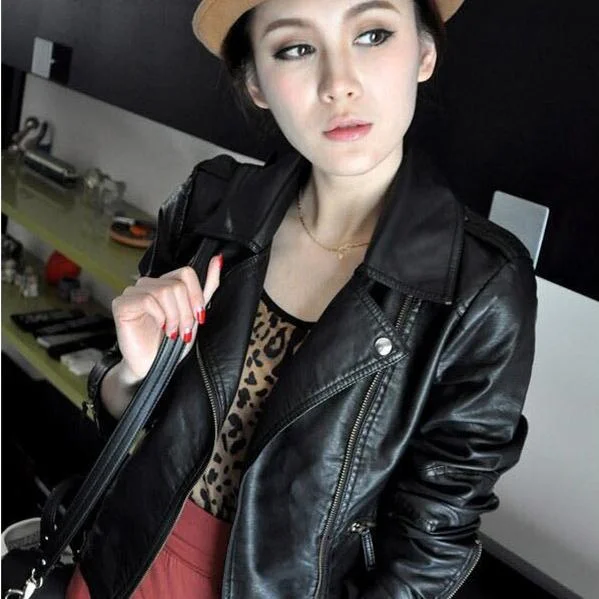 Women’s button-up jackets for easy styling -Turn Down Collar Women Real Leather Jackets