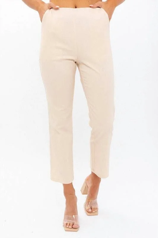 Women’s work-ready pants for office wear -High Waisted Crop Pant In Cream