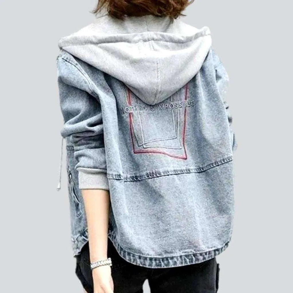 Women’s fleece zip-up jackets for casual warmth -Hooded denim jacket
 for women