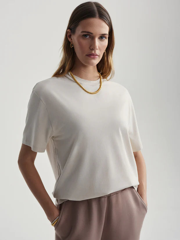 Women’s mesh tops for breathable wear -Leighton Boyfriend Tee - Oatmeal