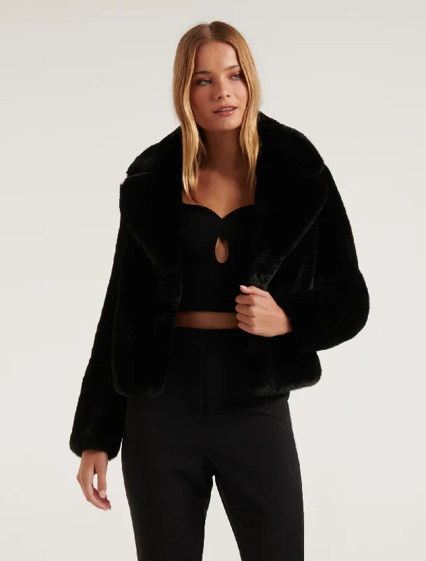 Women’s long sleeve jackets for added warmth -Amelia Cropped Fur Coat