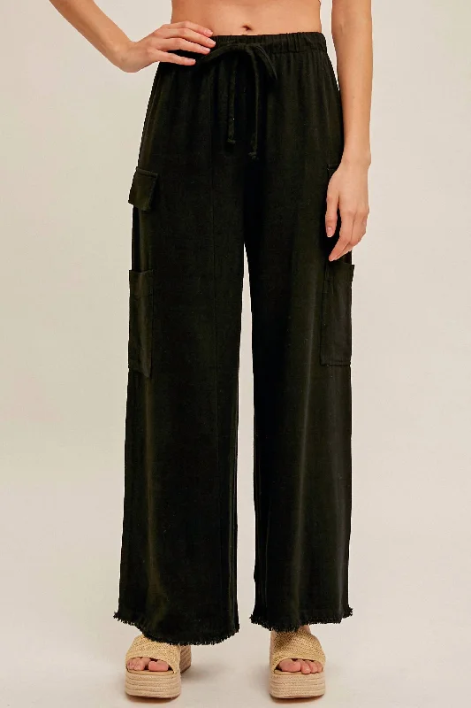 Women’s tailored trousers for professional look -Cargo Linen Pants In Black