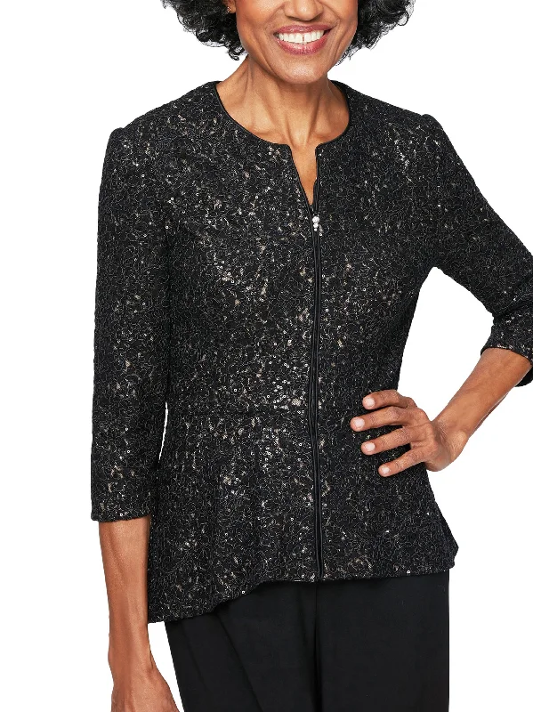 Women’s classic blazers for office fashion -Women's Sequined Textured Jacket,Black