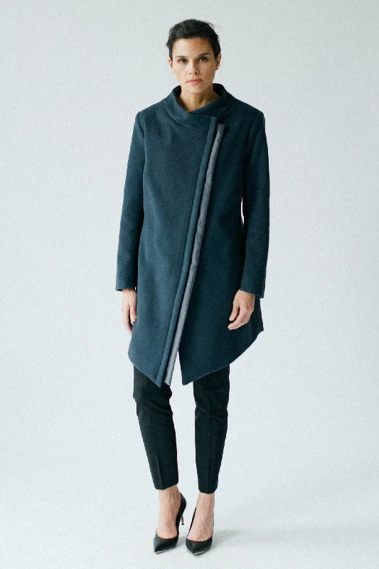 Women’s wrap coats for easy fit -Astor Asymmetric Coat - Slate Blue