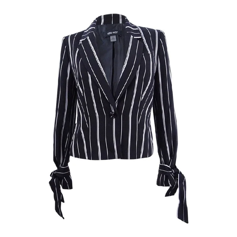 Women’s button-up jackets for easy styling -Nine West Women's Striped Tie-Sleeve Blazer (2, Black/White)