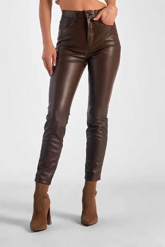 Women’s corduroy pants for fall fashion -Faux Leather Straight Leg Pant In Brown