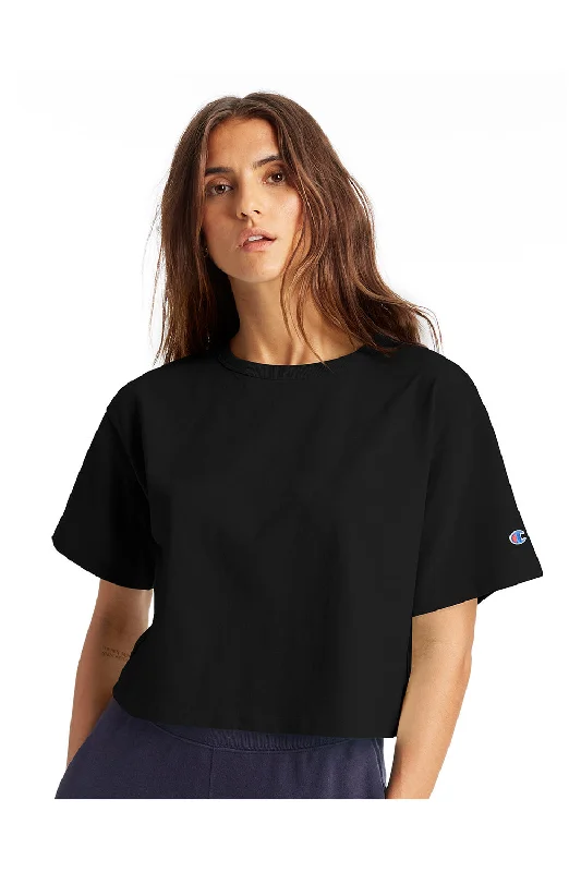 Women’s tie-front tops for fun, flirty style -Champion Womens Heritage Cropped Short Sleeve Crewneck T-Shirt - Black