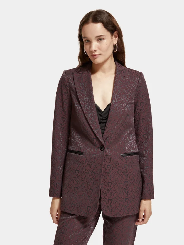 Women’s pleated coats for vintage-inspired style -Leopard jacquard blazer