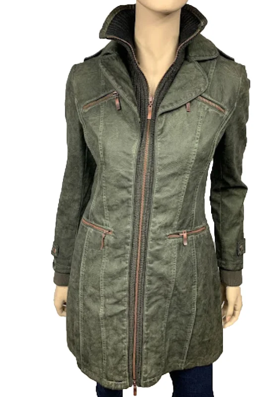 Women’s cargo jackets for utility fashion -Women's Faux Leather Jacket-BF18254-W-GRN.OLIVE