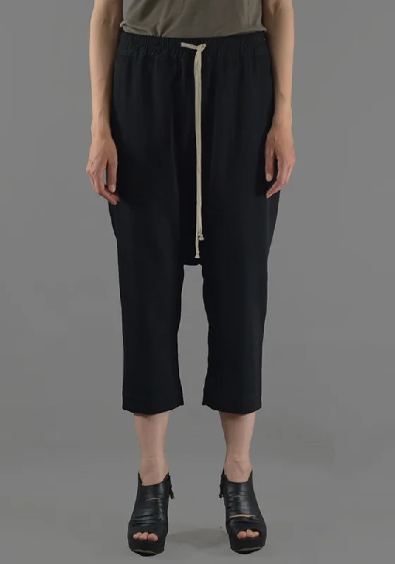 Women’s palazzo pants for flowy elegance -RICK OWENS RP19F5308 WT DRAWSTRING CROPPED PANTS BLACK NEW WOOL