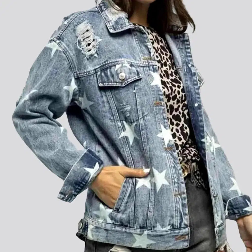 Women’s checkered jackets for trendy style -Distressed denim jacket
 for ladies