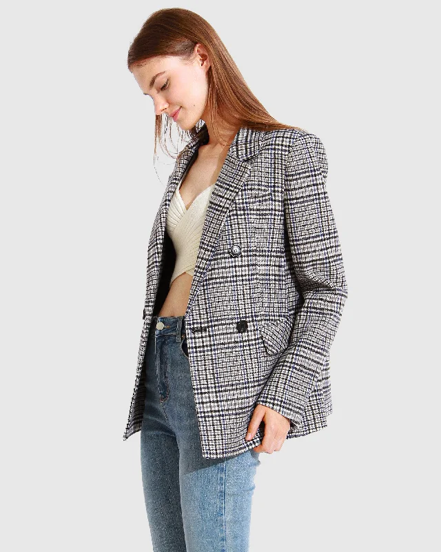 Women’s motorcycle jackets for cool edge -Piccadilly Wool Blend Plaid Blazer - Grey