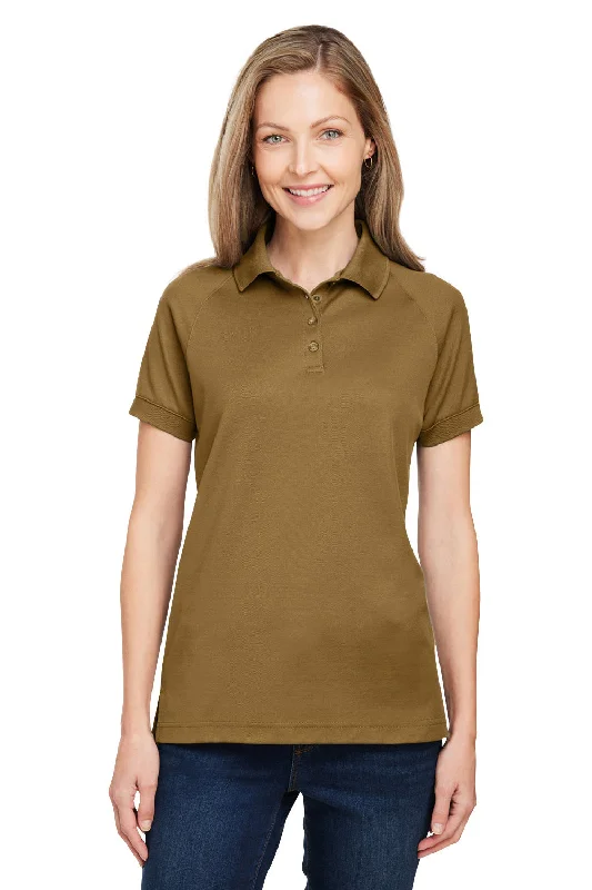 Women’s knit sweater tops for cool weather -Harriton Womens Charge Moisture Wicking Short Sleeve Polo Shirt - Coyote Brown